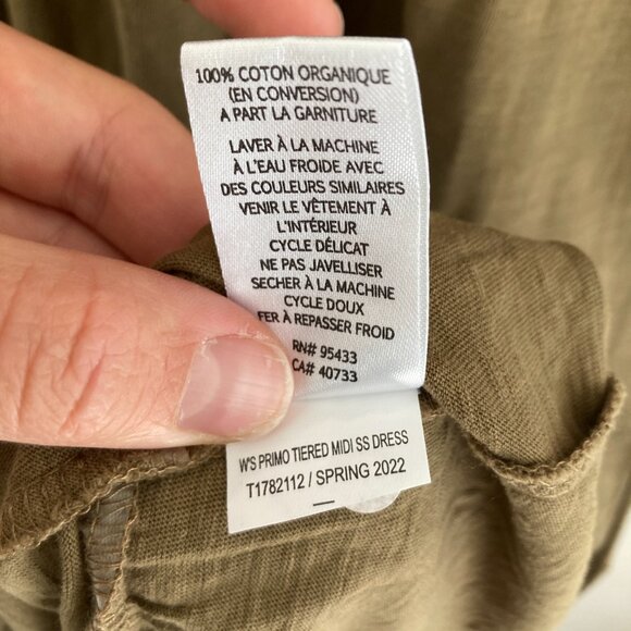 Toad&Co Primo Tiered Midi Short Sleeve Dress Brown Green Cotton Outdoors Large - Picture 10 of 10